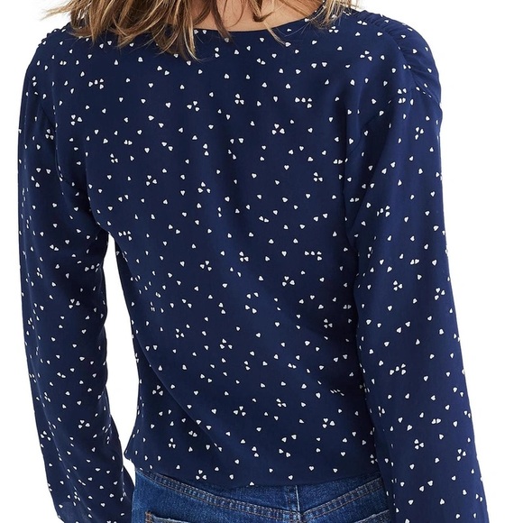 MADEWELL Navy Heart Faux Wrap Silk Top - Picture 3 of 9
